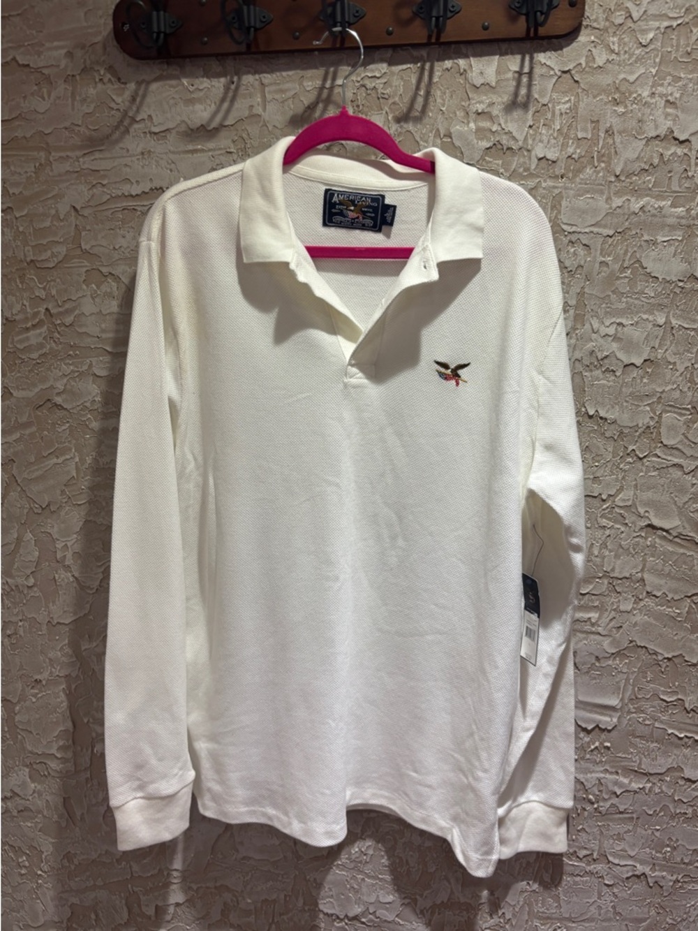 American Living White Polo Shirt with Navy Label